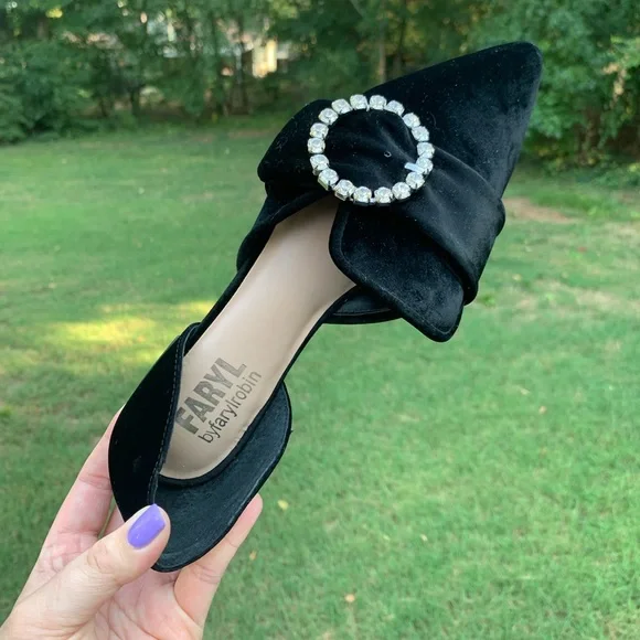 Velvet Pointed Rhinestone Ring Slip-On Loafers - Picture 4 of 16